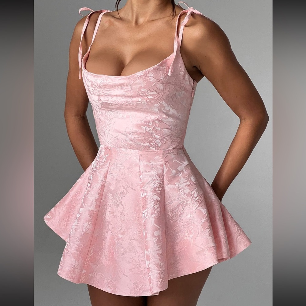 Chic Pink Mini Dress with Floral Pattern